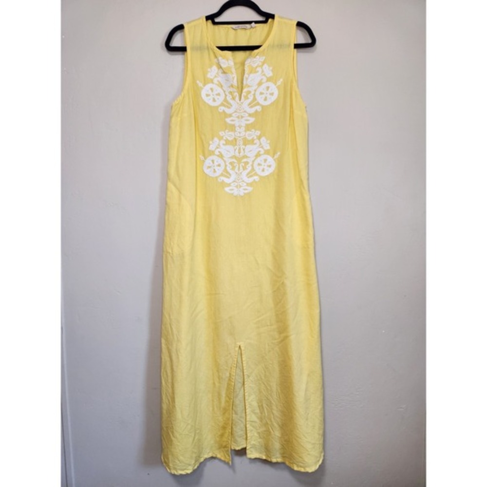 Soft Surroundings Yellow Sleeveless Maxi Dress Linen Blend Womens Size Medium
